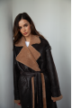 Women's sheepskin coat made of natural sheepskin in dark chocolate color